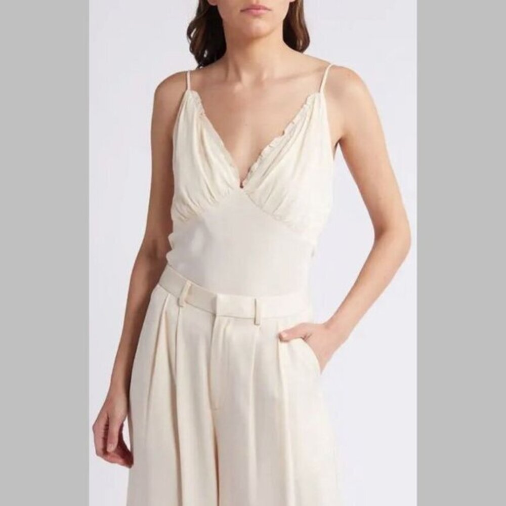 NEW Rue Sophie Womens Florie Ruffle Trim Camisole in Champagne Size S
